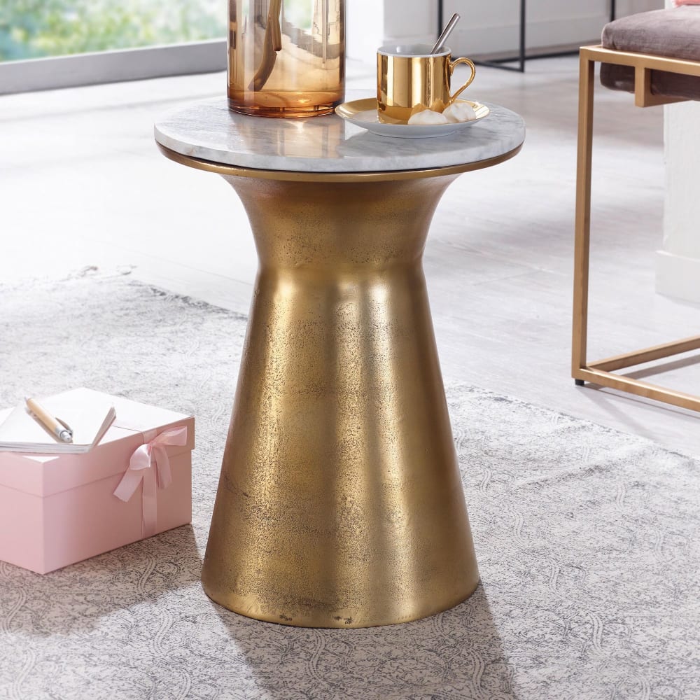 Finebuy Table D'appoint Marbre Véritable Ronde 35x35x45 Cm Petite Table De Salon