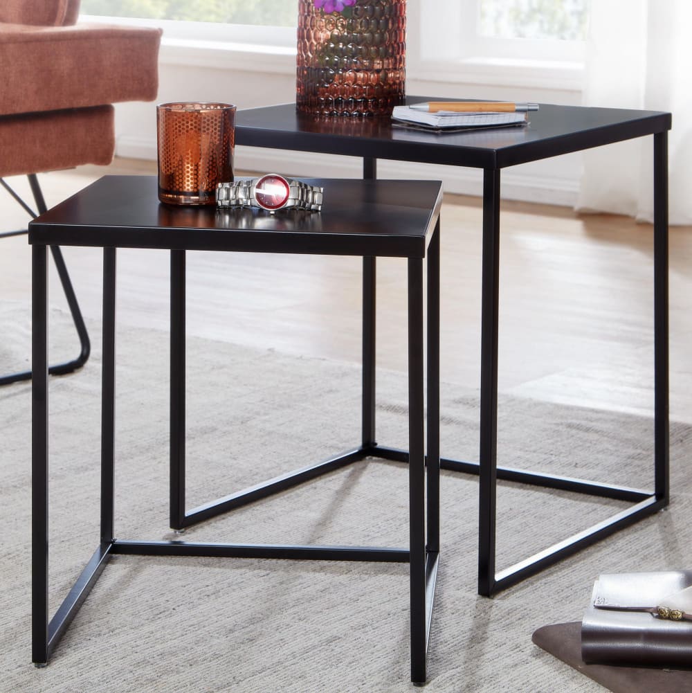 Finebuy Tables Gigognes Métal Carré Noir Table D'appoint Basse Moderne Lot De 2
