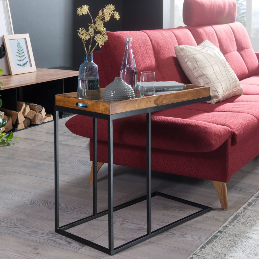 Table d'appoint Bois Massif 69x65x34cm Bout de canapé Table de Salon FineBuy