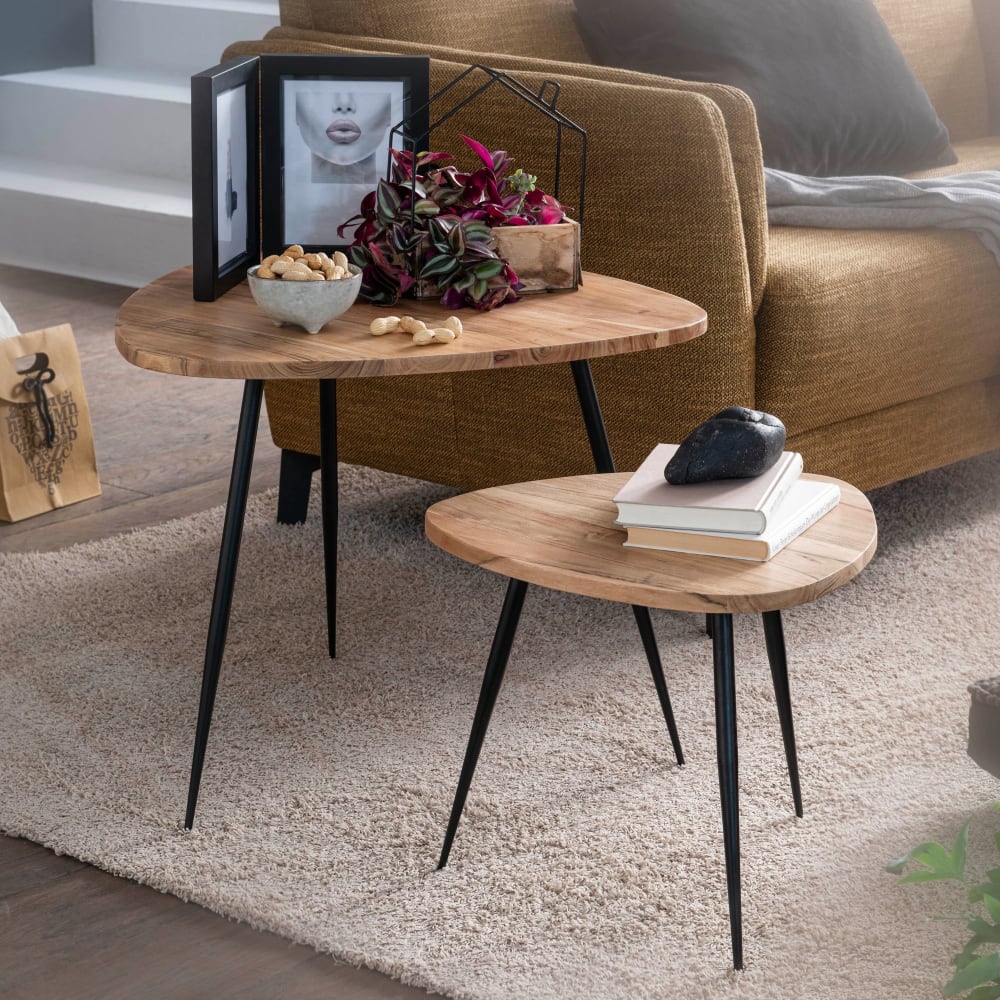 Finebuy Tables Gigognes Ensemble Solide De 2 Tables D'appoint En Bois Et Métal