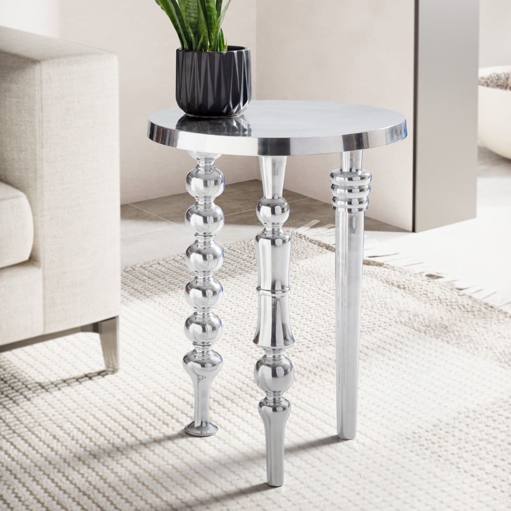 Finebuy Table D'appoint Métal 44x44x63cm Petite Table Salon Ronde Argent Moderne