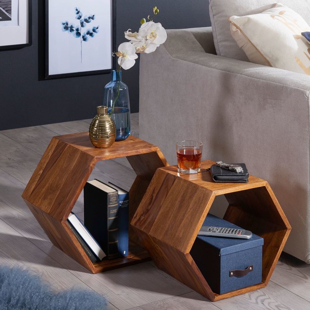 Finebuy Tables Gigogne Bois Massif Table D'appoint Lot De 2 Table Basse Ensemble