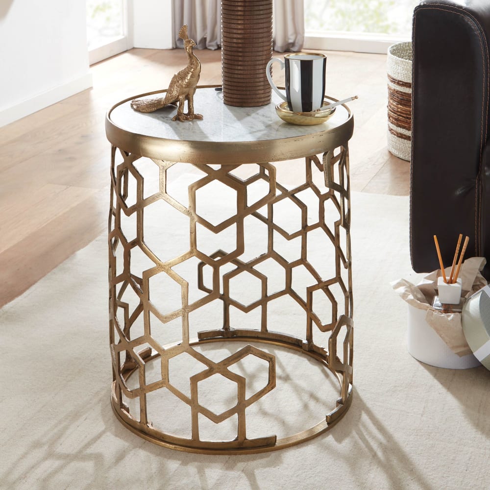 Finebuy Table D'appoint Marbre Véritable Ronde 46x46x55cm Petite Table De Salon