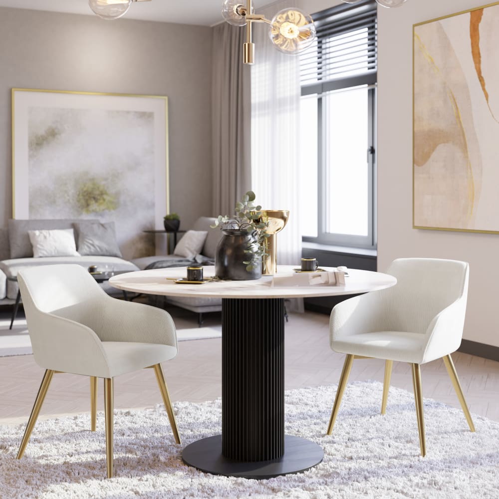 Lot De 2 Chaises En Velours Côtelé Forme Ergonomique Crème/or