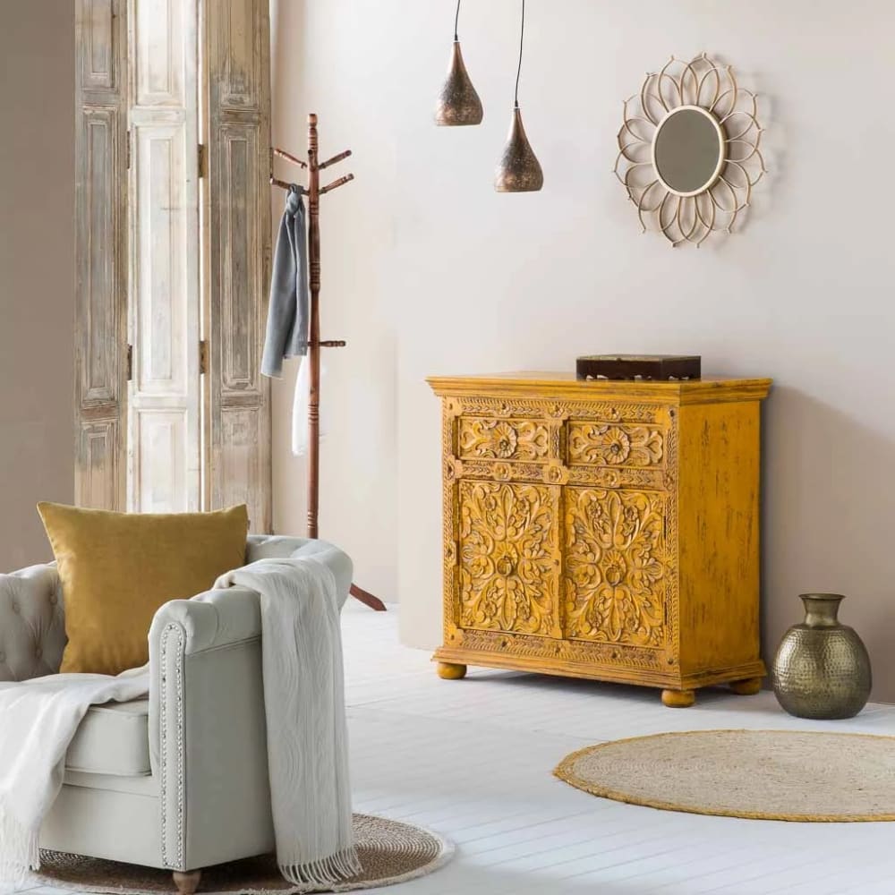 Buffet Alexandra House Living Jaune Fer Bois De Manguier 40 X 90 X 90 Cm