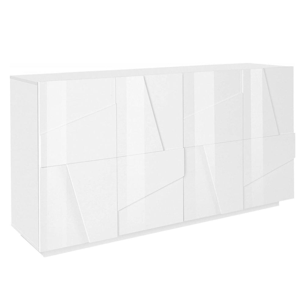 Buffet Augusto, Buffet de cuisine 4 portes, Buffet de salon, 100% Made in Italy, 162x44h86 cm, Blanc brillant