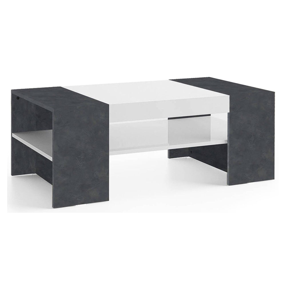Table basse Ashar, Table basse, Porte-revues, 100% Made in Italy, 110x60h40 cm, Blanc brillant et ardoise