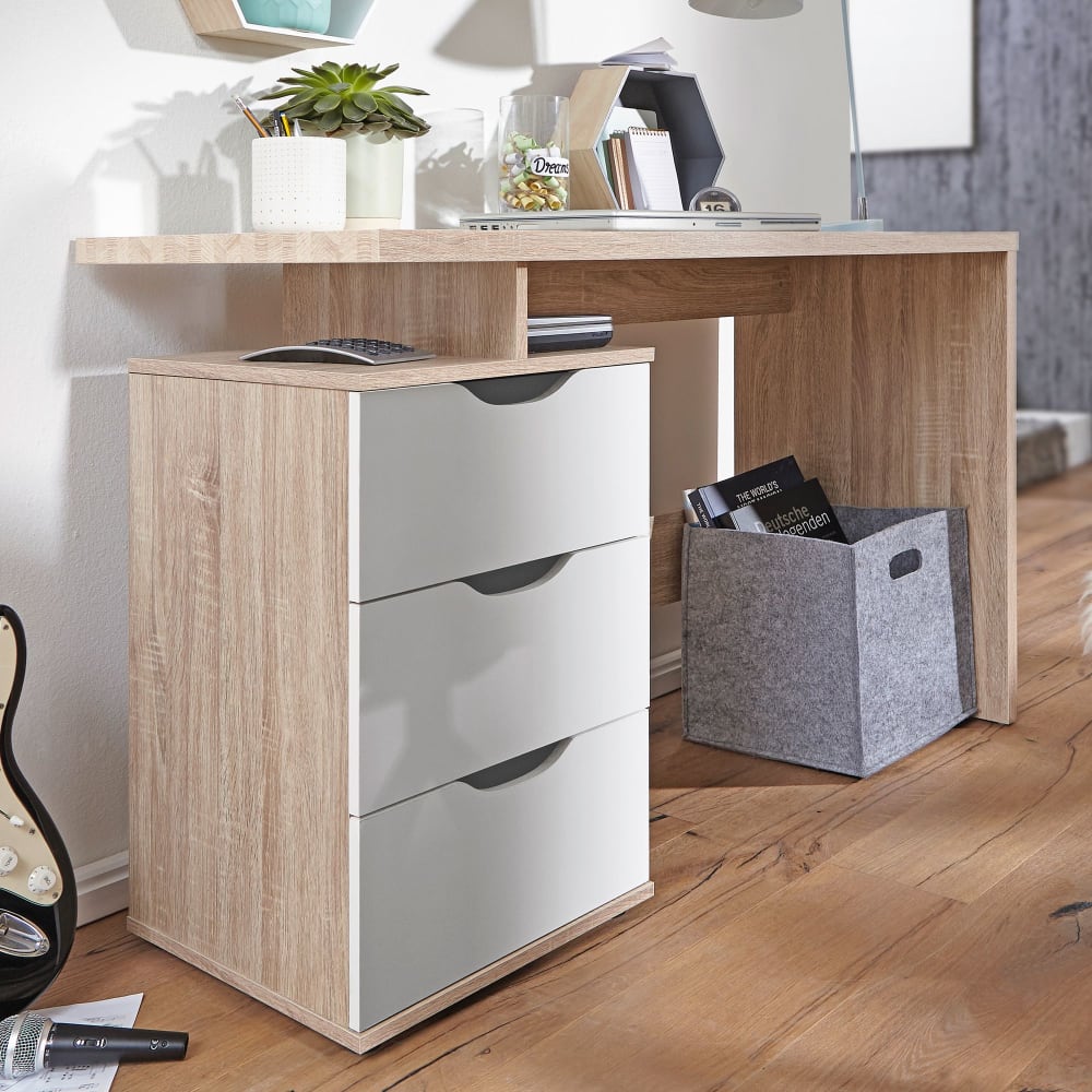 Finebuy Table De Bureau 120x76x53cm Table Pc Table D'ordinateur Sonoma / Blanc