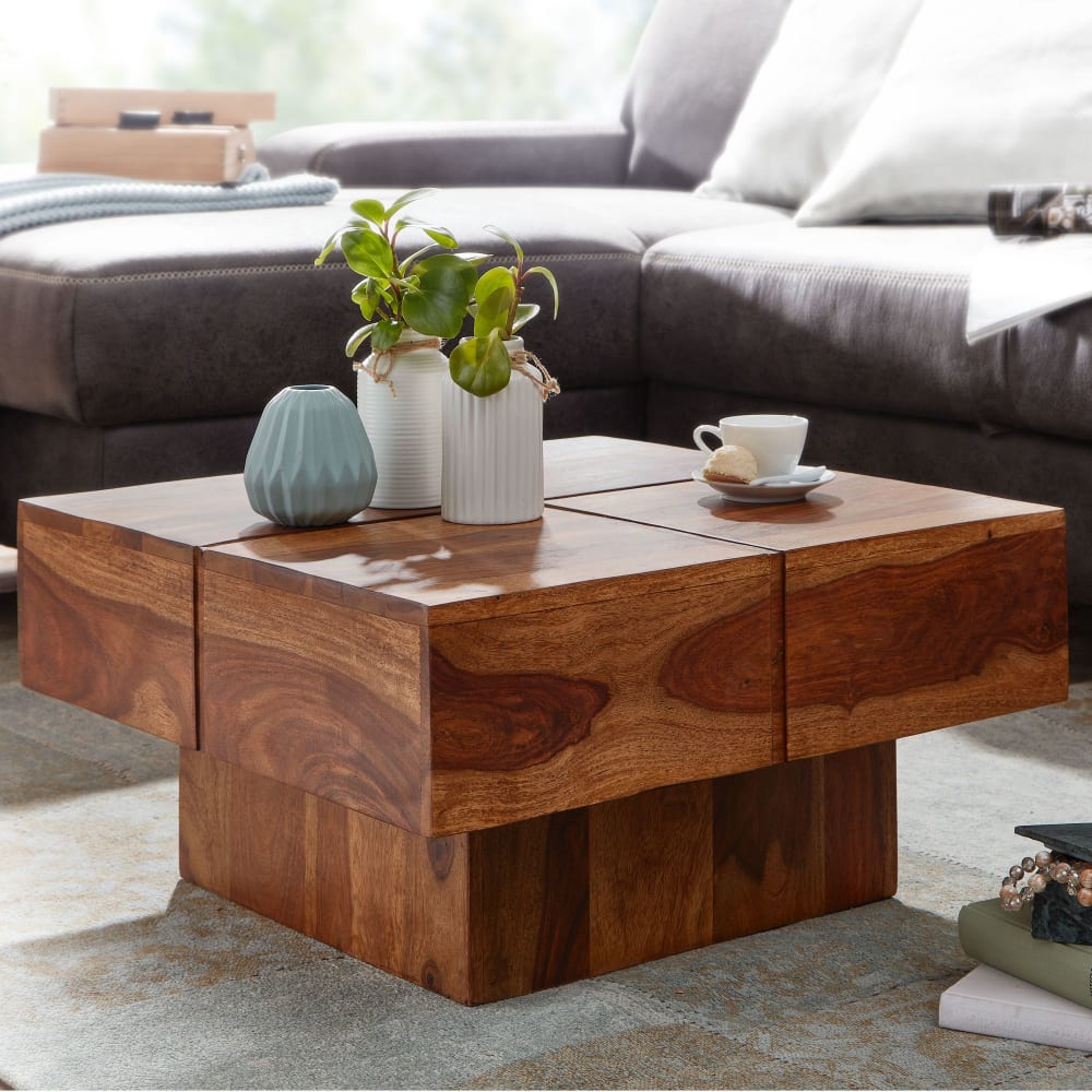 Table Basse Carrée Bois Massif 57,5x57,5x30 cm Petite Table de Salon FineBuy