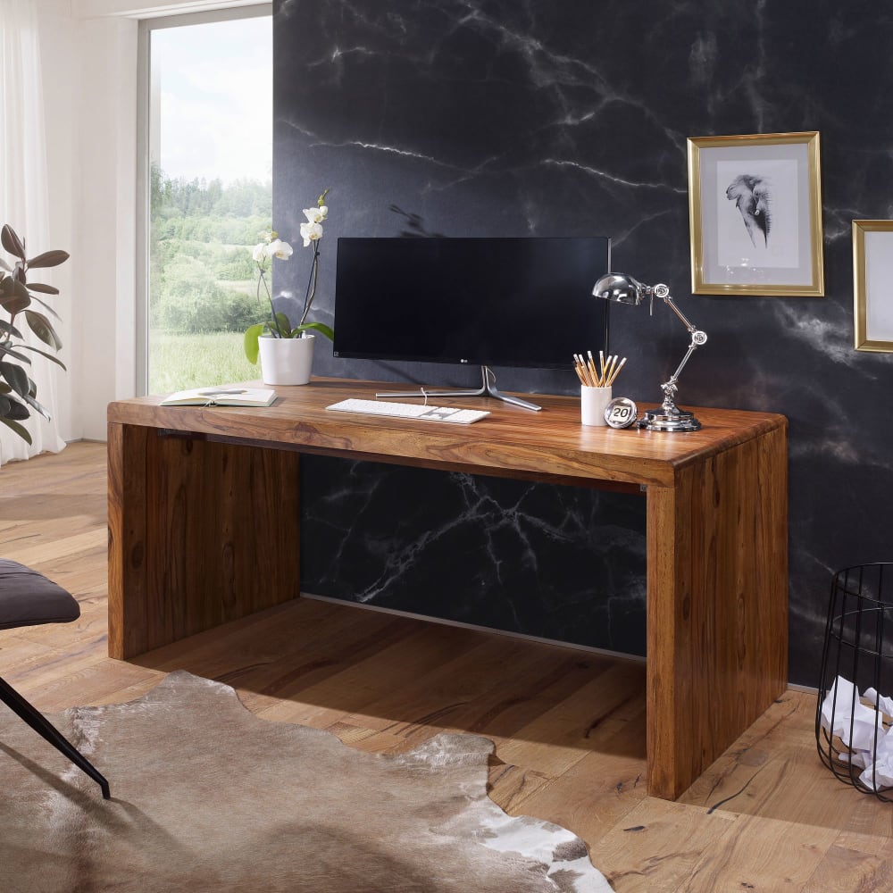 Finebuy Bureau 200 Cm Table D'ordinateur Bois Massif Sheesham Table De Travail