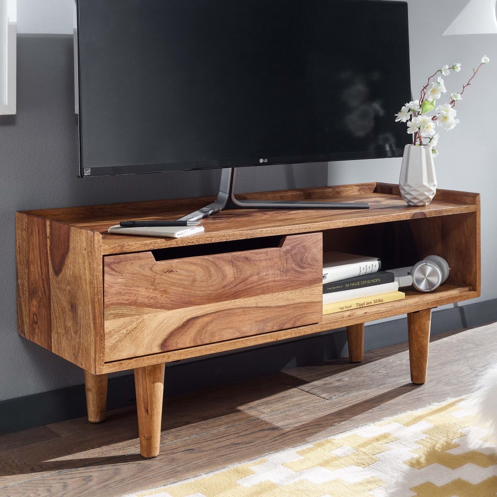 Finebuy Meuble Tv 95x44x34 Cm Bois Massif Lowboard Panneau De Télévision Design