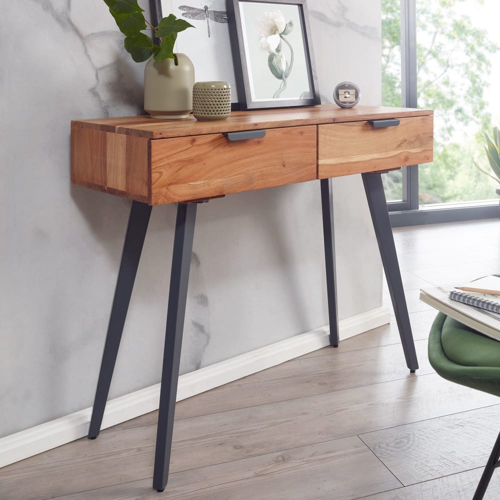 Finebuy Table Console 90 Cm Bureau Acacia Coiffeuse Bois Massif / Métal