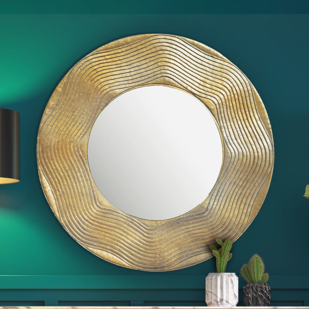Finebuy Miroir Murale Métal 74 Cm Miroir Mur Couloir Grand Moderne Doré Ronde