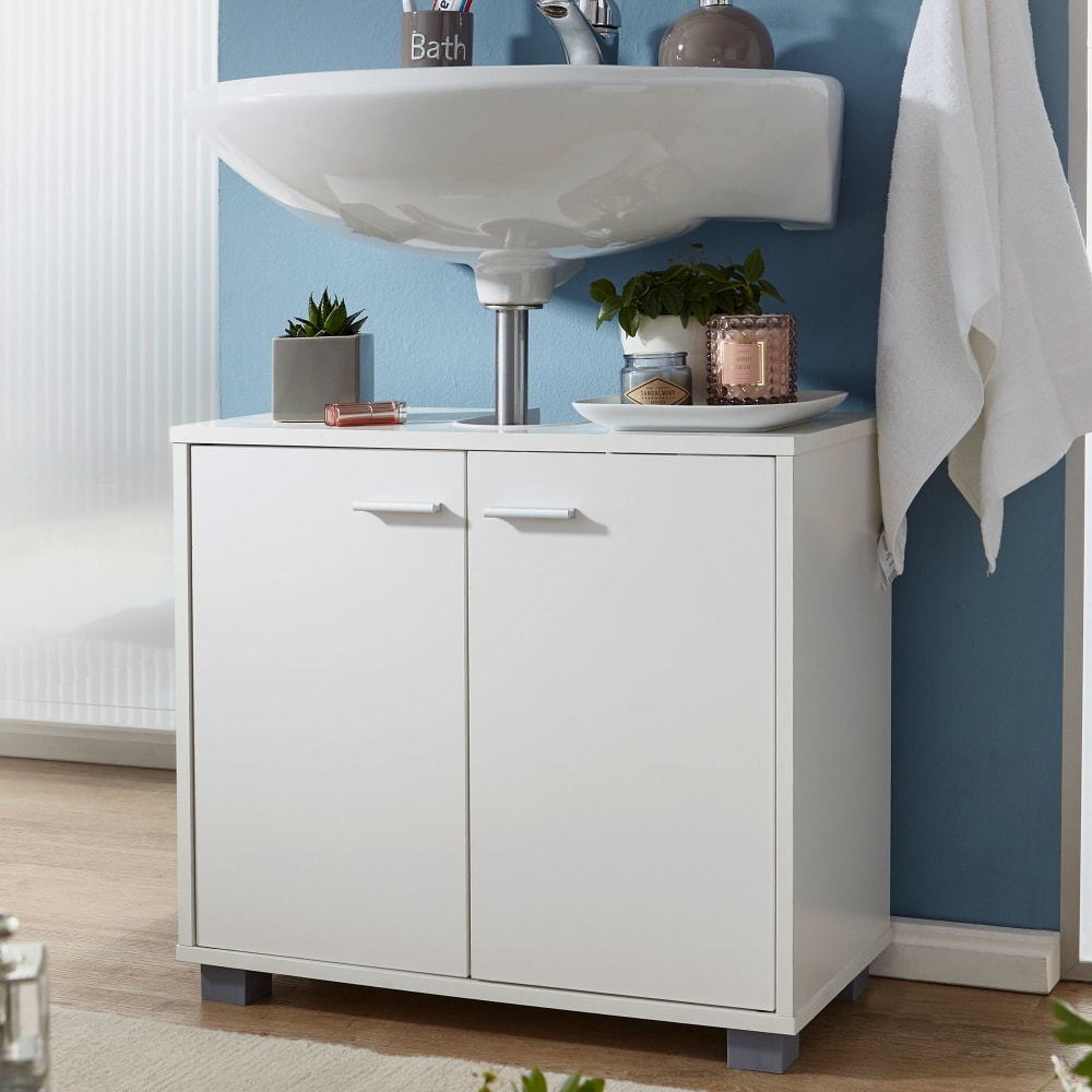 Évier armoire avec 60x55x30 cm Blanc Meuble vasque a poser Design Bain FineBuy