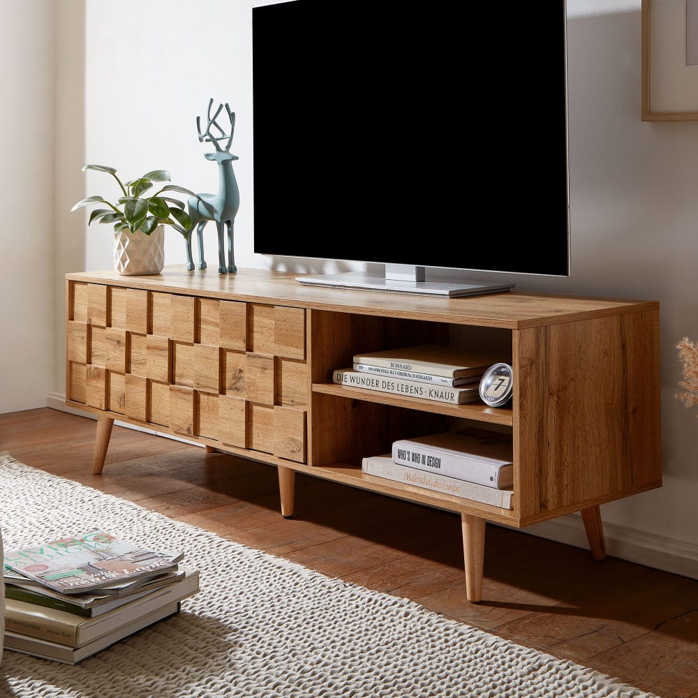 Finebuy Meuble Tv 160x51x40 Cm Bois Décor Chêne Lowboard Panneau De Télévision