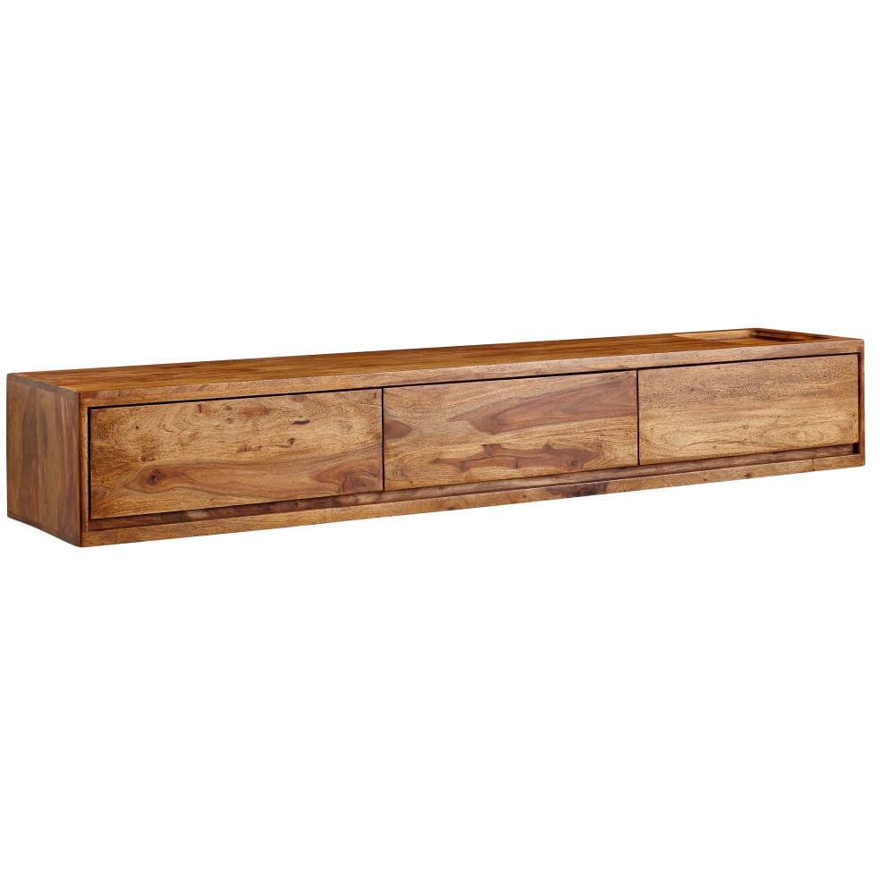 Finebuy Meuble Tv Suspendu 160cm Lowboard Bois Massif Sheesham Commode Tv Mural