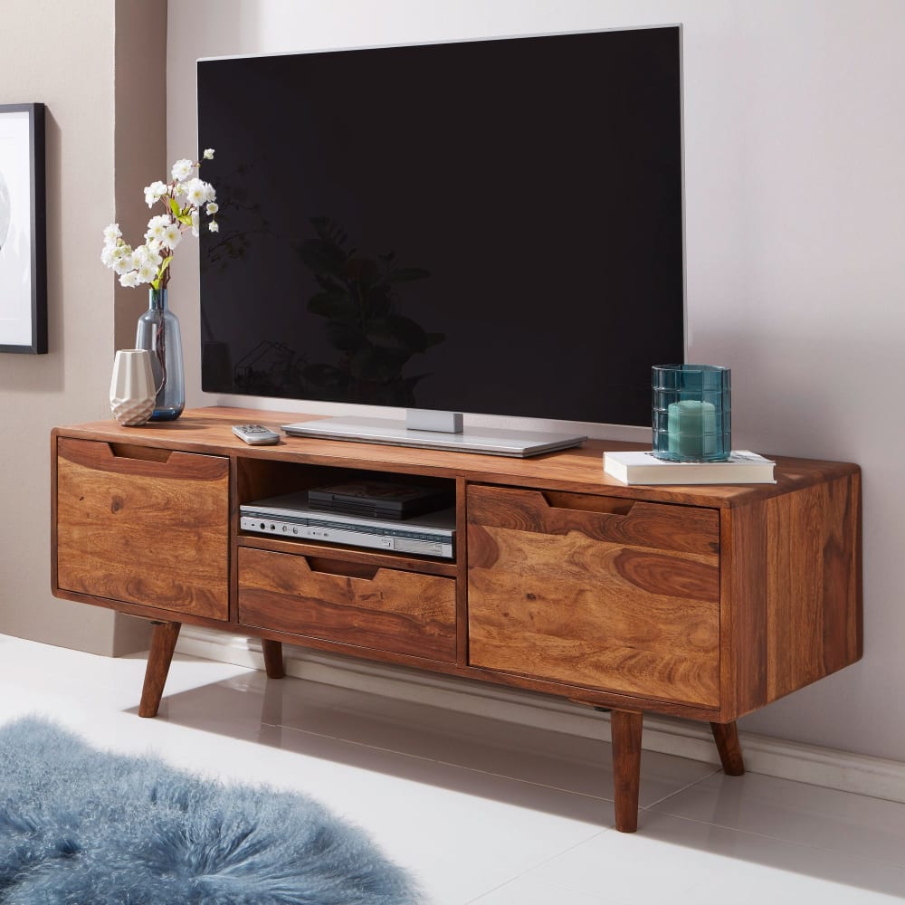 Finebuy Meuble Tv 135 Cm Lowboard Tiroir Commode Tv Bois Massif Avec Portes