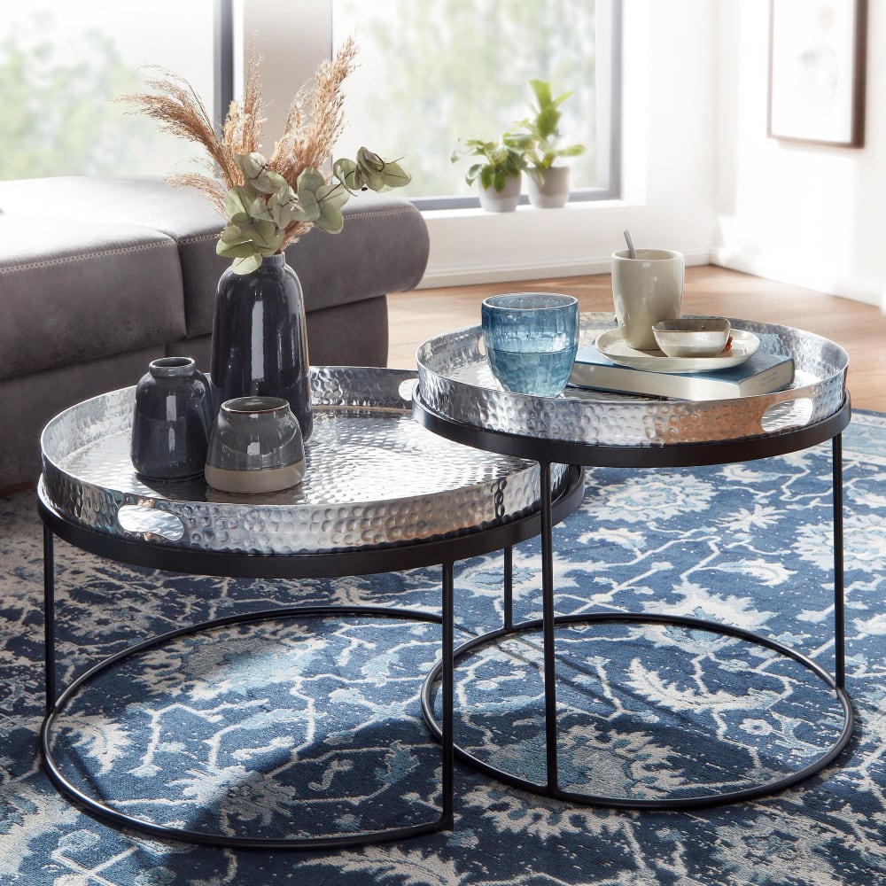 Finebuy Table D'appoint Lot De 2 Table Basse De Salon Metal Orientale Aluminium