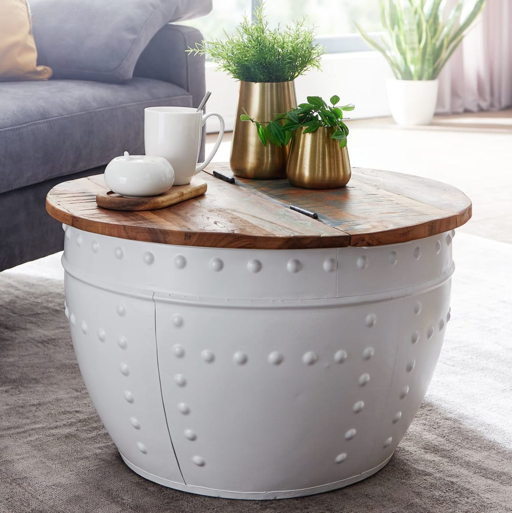 Table Basse Bois Massif 60x36x60 cm Table d'appoint Table de salon Rond FineBuy