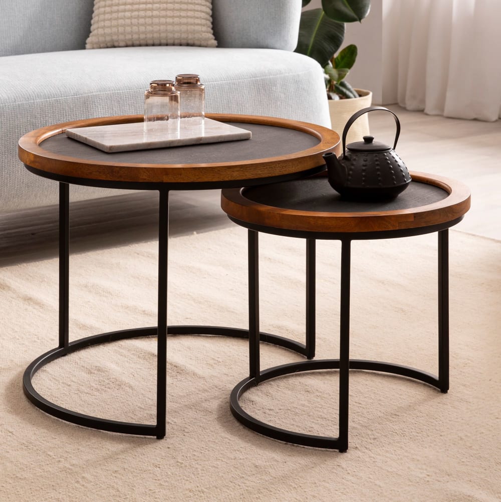 Finebuy Tables Gigognes Bois Massif Table D'appoint Basse Moderne Lot De 2 Ronde