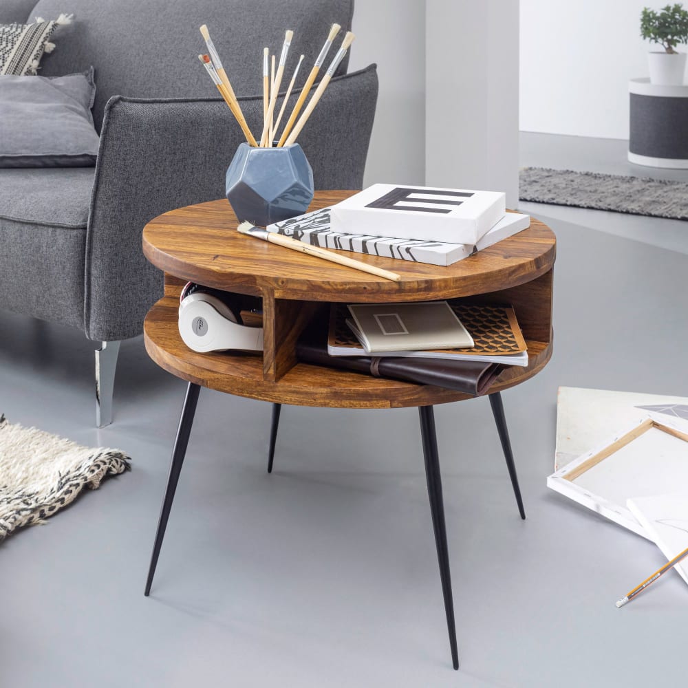 table basse bois massif 60 cm table de salon table basse table ronde étagère FineBuy
