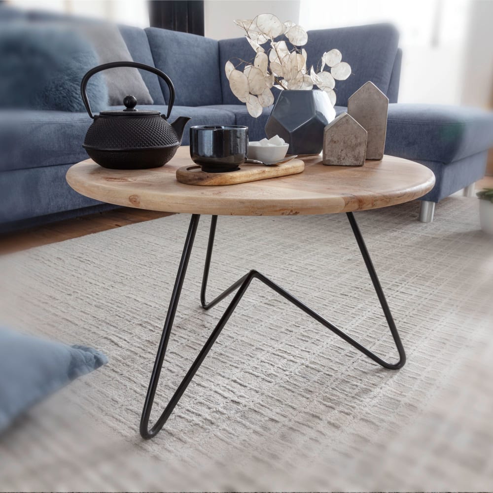 Finebuy Table Basse Bois Massif 60x39.5x60cm Table De Salon Table Basse Table Ronde