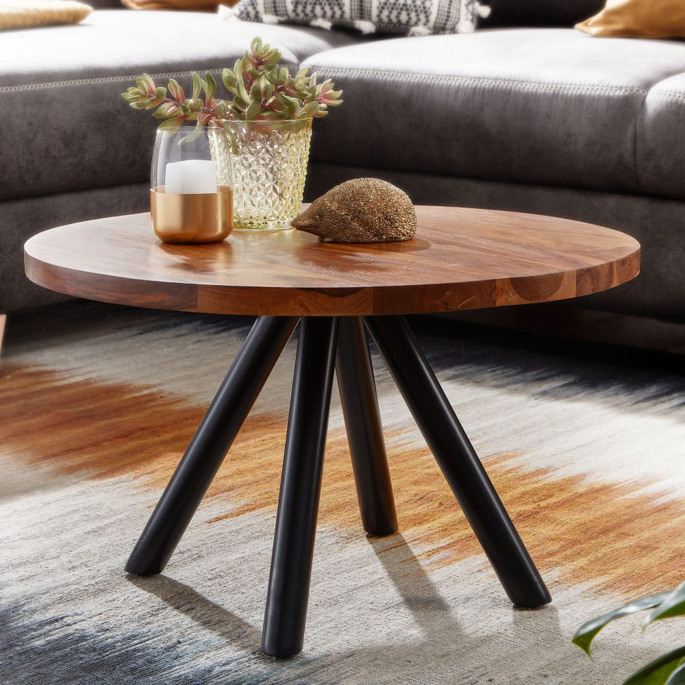 Table Basse Ronde Bois Massif 60x60x35 cm Petite Table de Salon Moderne FineBuy