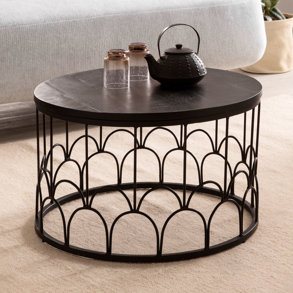 Table Basse Ronde Bois Massif 60x60x36 cm Petite Table de Salon Moderne FineBuy