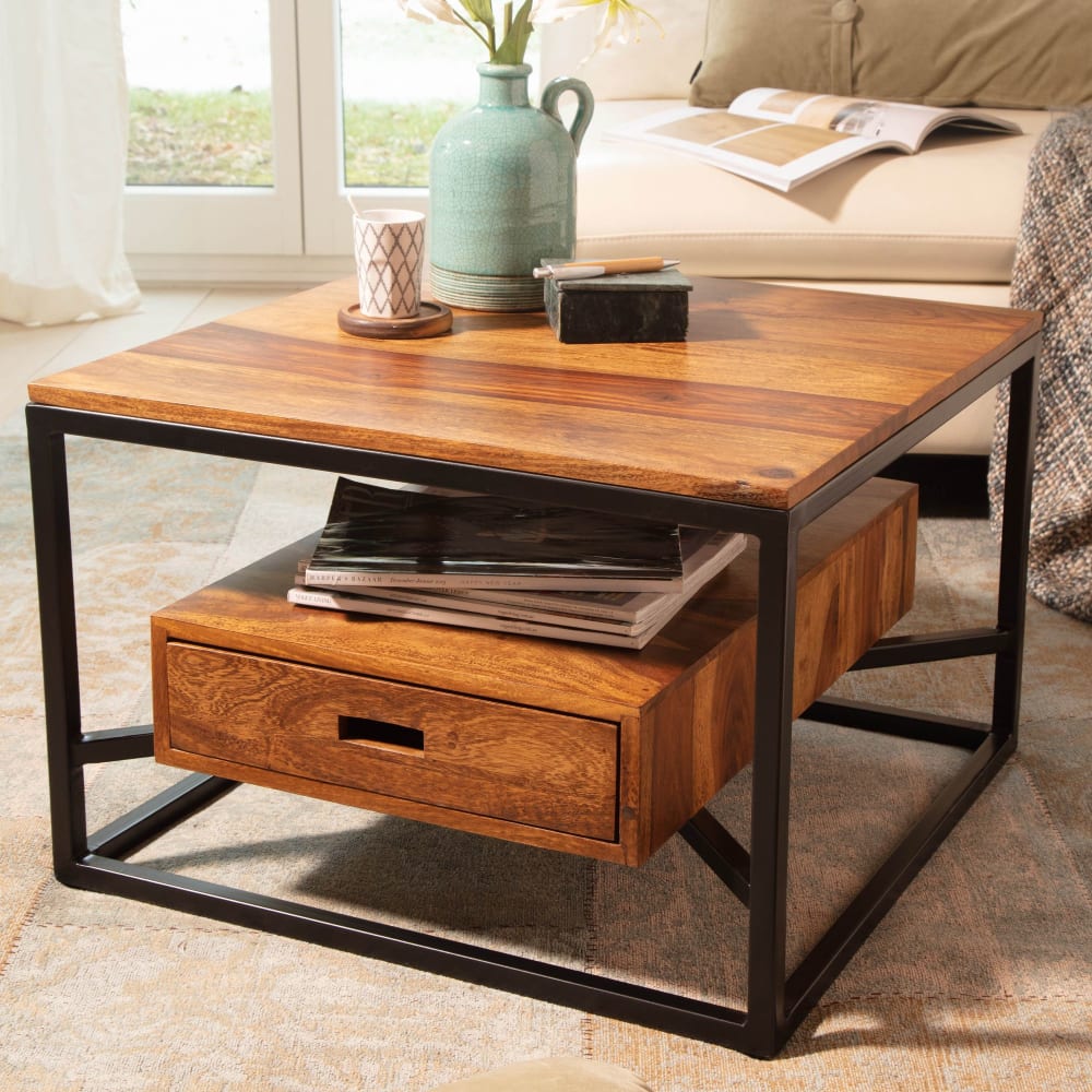 Finebuy Table Basse Carré Bois Massif 60x60x40 Cm Petite Table De Salon Moderne