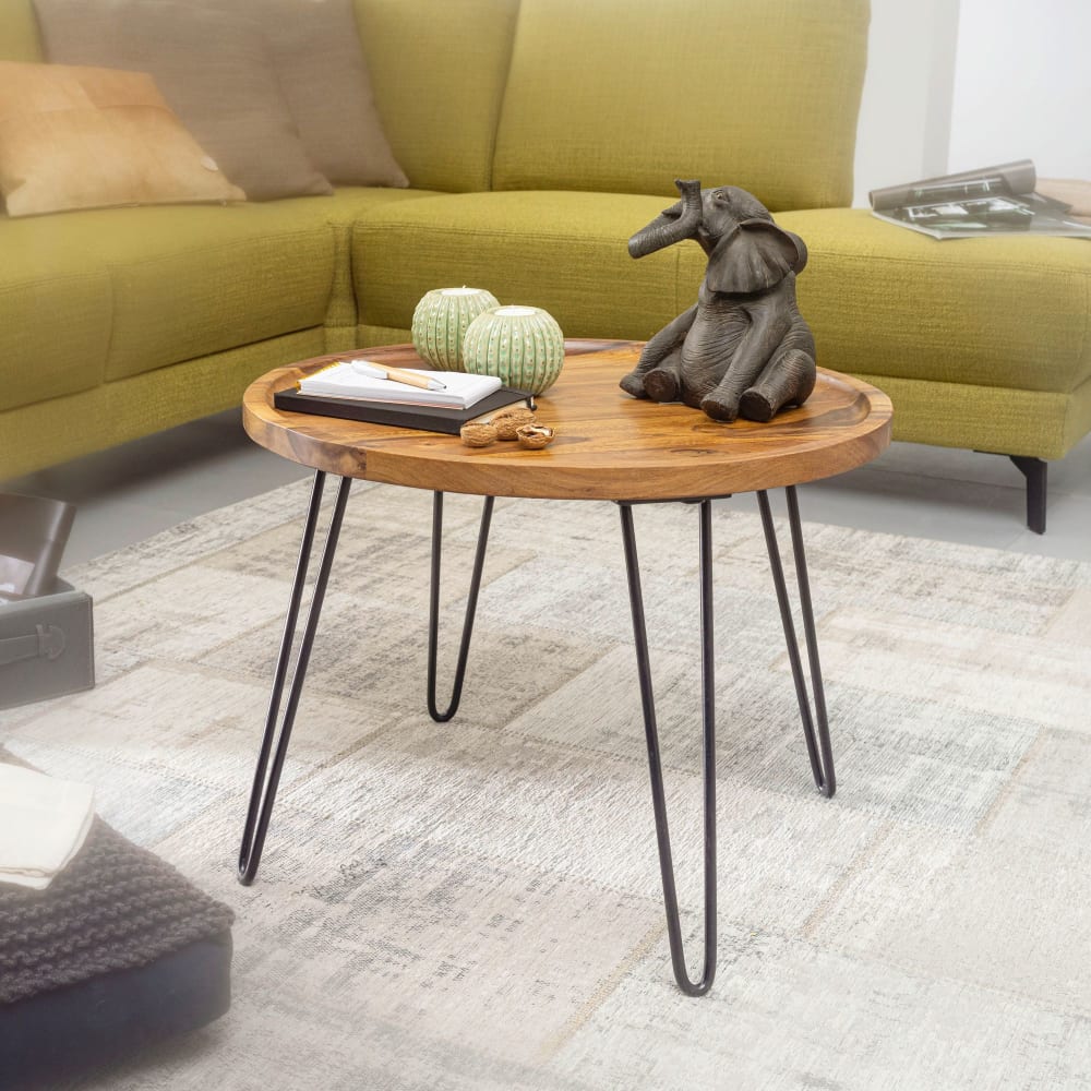 table basse 60x45x60 cm Table de salon Sheesham Table basse ronde FineBuy