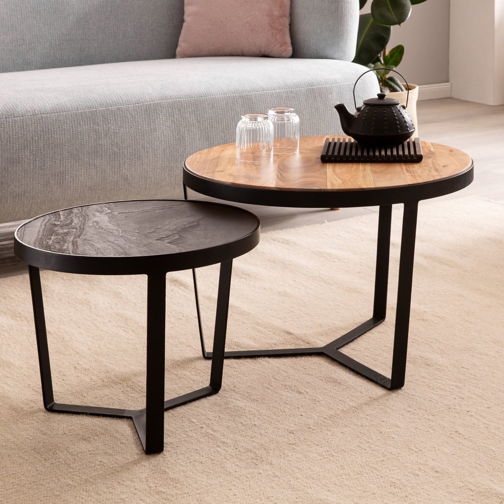 Finebuy Tables Gigognes Bois Massif Table D'appoint Basse Moderne Lot De 2 Ronde