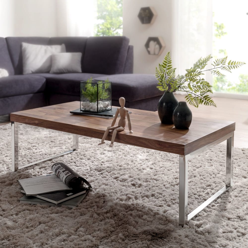 Finebuy Table Basse Bois Massif Métal 120x40x60cm Table D'appoint Table De Salon