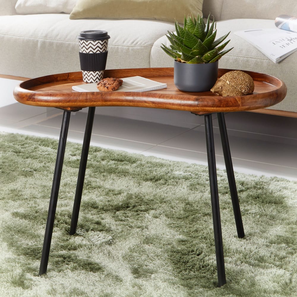 Table basse forme haricot en bois massif de sheesham, marron