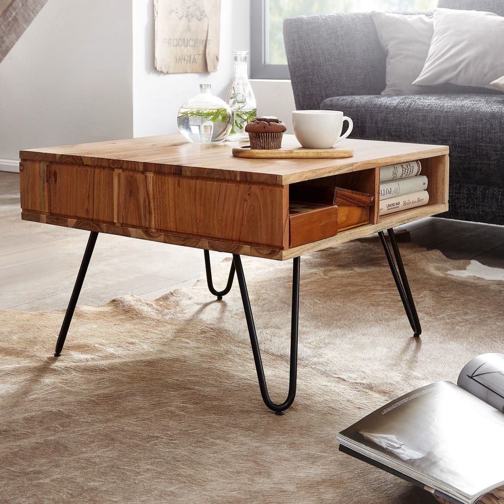 Table Basse de Salon 60x60x40cm Table Canapé Bois Metal Industriel Carré FineBuy