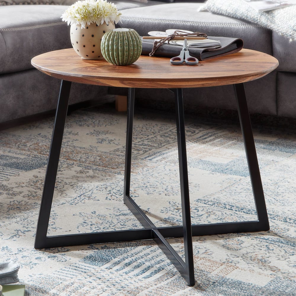 Table Basse Ronde Bois Massif 60x60x45 cm Petite Table de Salon Moderne FineBuy