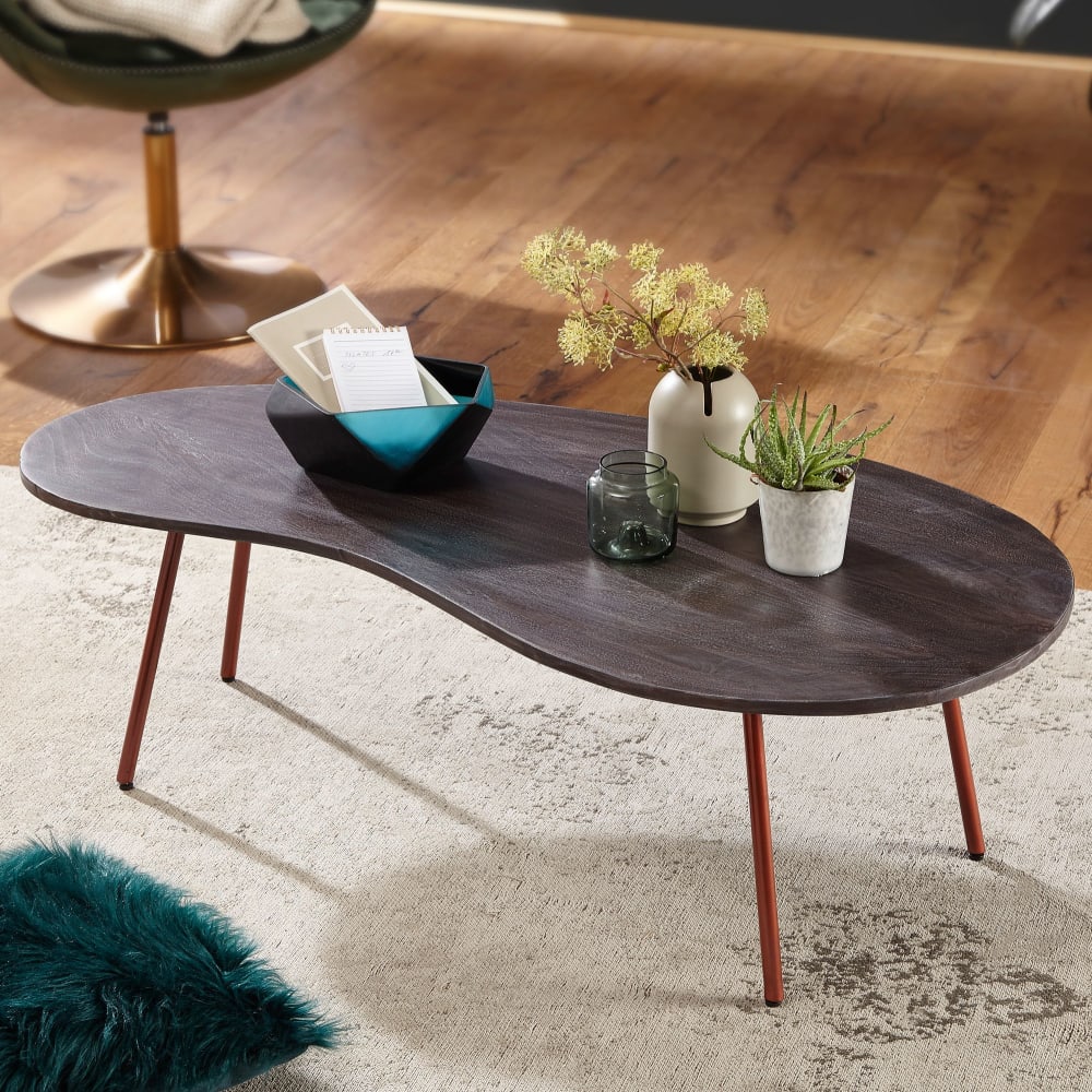 Table Basse Bois Massif Métal 122x34,5x63 Table d'appoint Table de salon FineBuy
