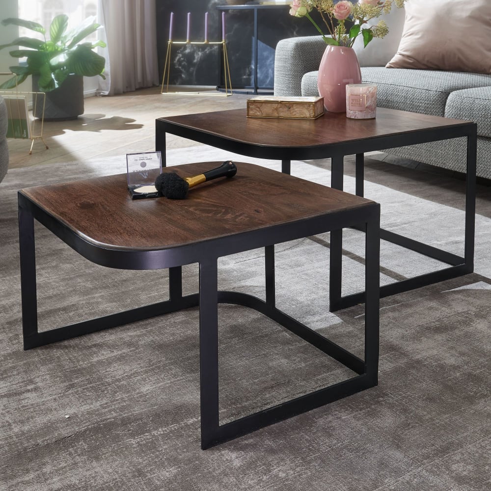 Finebuy Table Basse De Salon Lot De 2 Table De Canapé Bois Metal Industriel