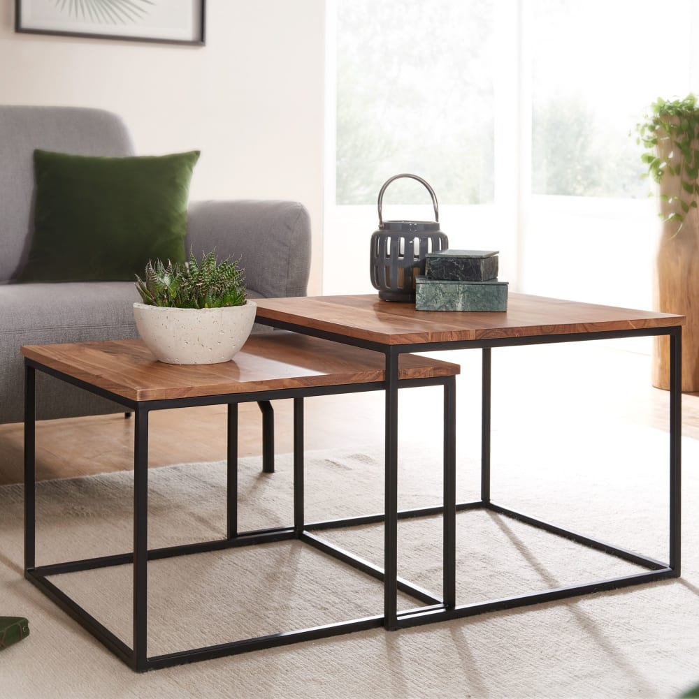 Finebuy Table Basse De Salon Lot De 2 Table De Canapé Bois Metal Industriel