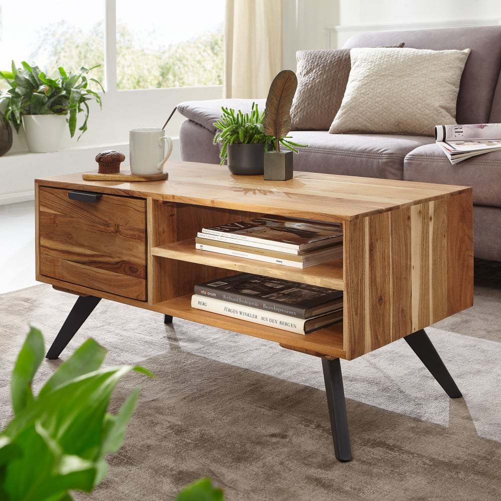 table basse 95x45 cm table de salon en acacia table basse en bois massif FineBuy