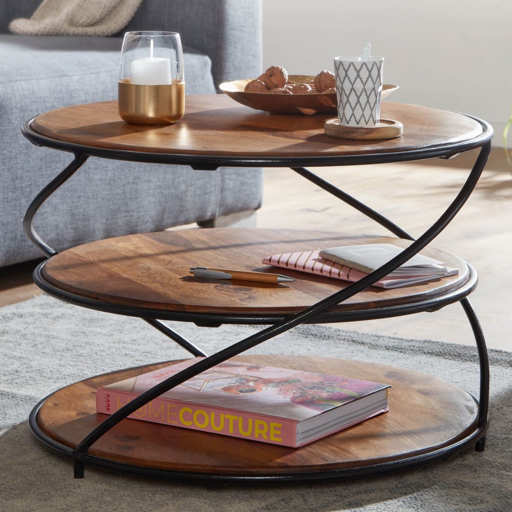 Table Basse de Salon Ronde Bois Massif 58x58x40,5cm Petite Table Moderne FineBuy
