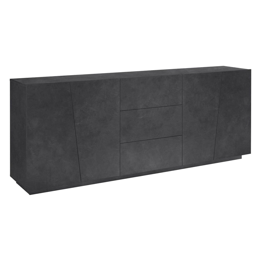 Buffet Ayrton, Buffet de cuisine avec 4 portes et 3 tiroirs, Buffet de salon, 100% Made in Italy, 220x43h86 cm, Ardoise