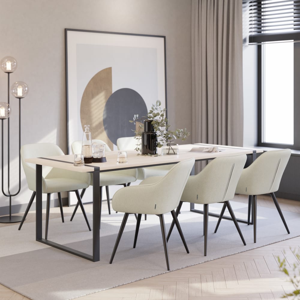 Lot De 6 Chaises En Velours Côtelé Forme Ergonomique Crème/noir