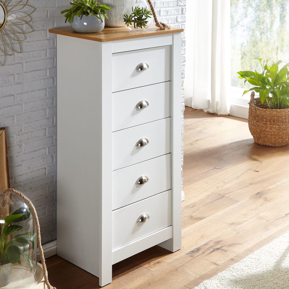 Finebuy Blanc / Chêne 53x114x39 Cm Commode Commode À Tiroirs