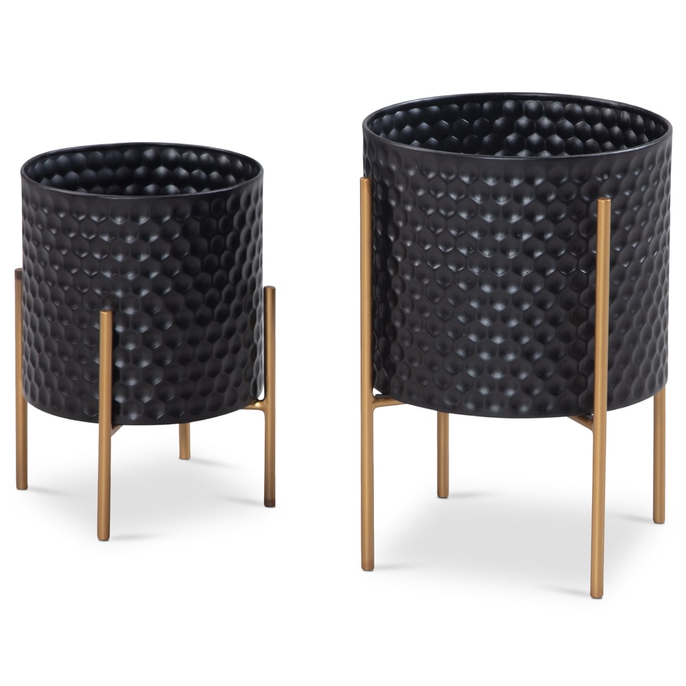 Finebuy Lot De 2 Pots De Fleurs En Métal Massif Jardinière Noir Planteur Moderne