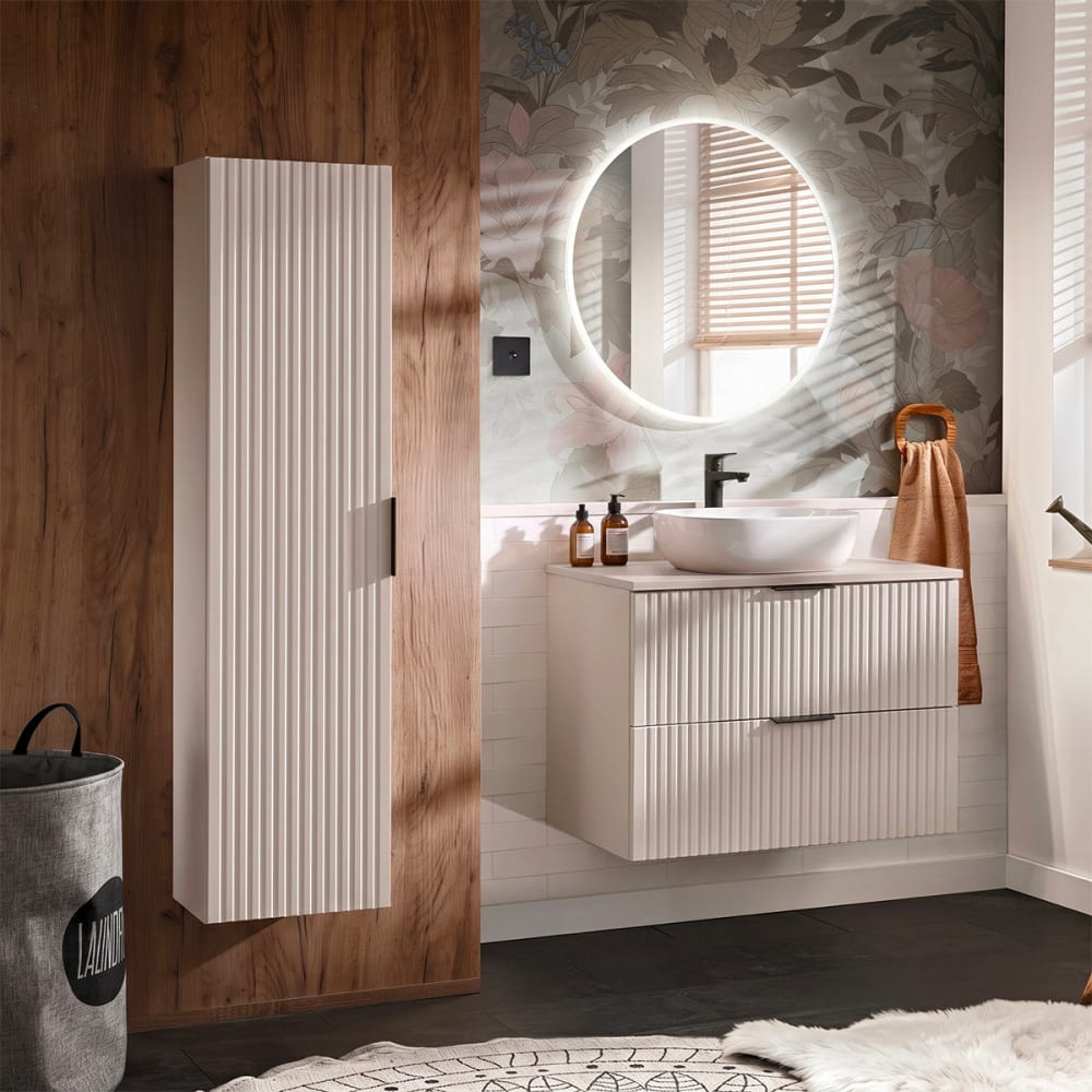 Ensemble meuble simple vasque 80cm panneaux mélaminé et mdf beige