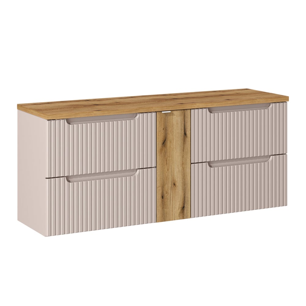 Meuble sous-vasque 140cm 4 tiroirs plan de toilette Riva Cachemire et Bois
