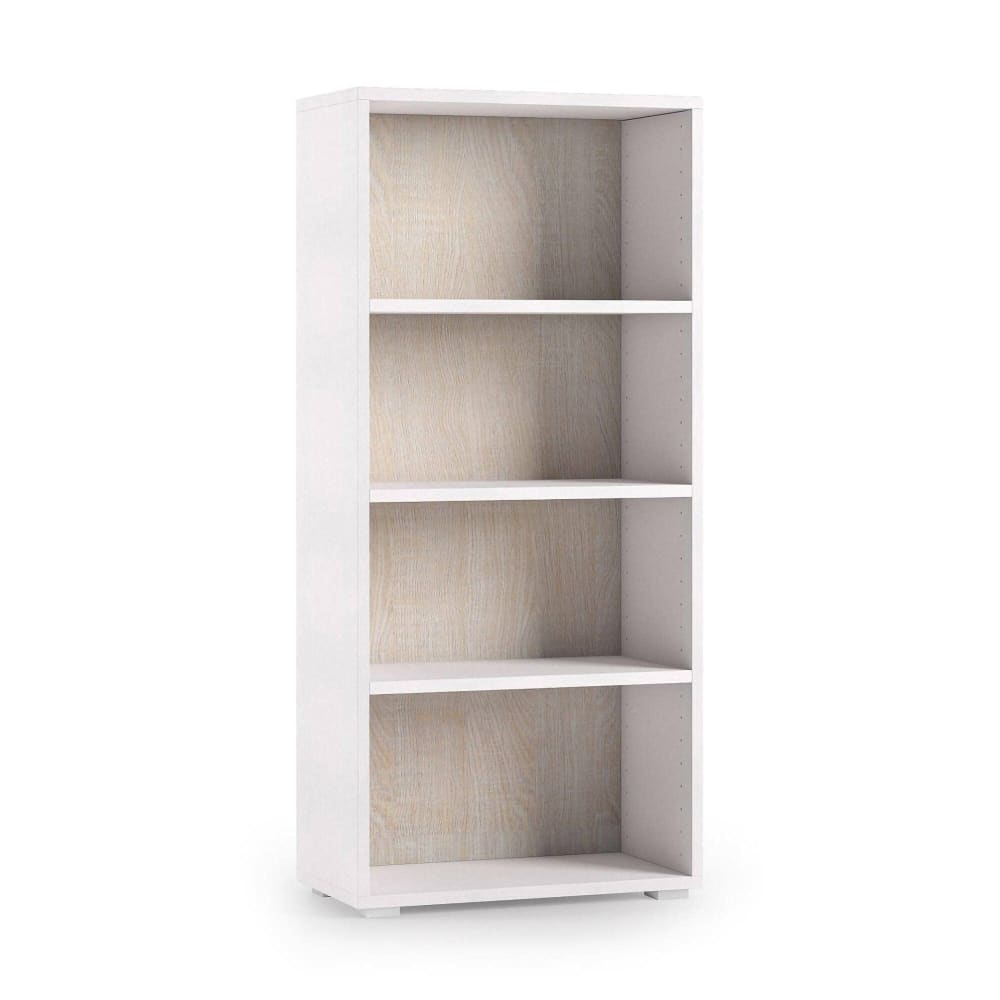 Bibliothèque, Effet Bois, Blanc, Chêne Clair, 60x30h130 Cm