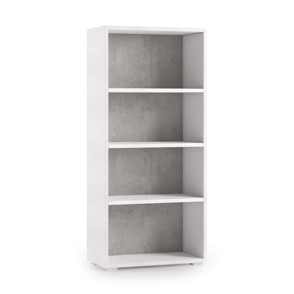 Bibliothèque, Effet Bois, Blanc, Ciment, 60x30h130 Cm