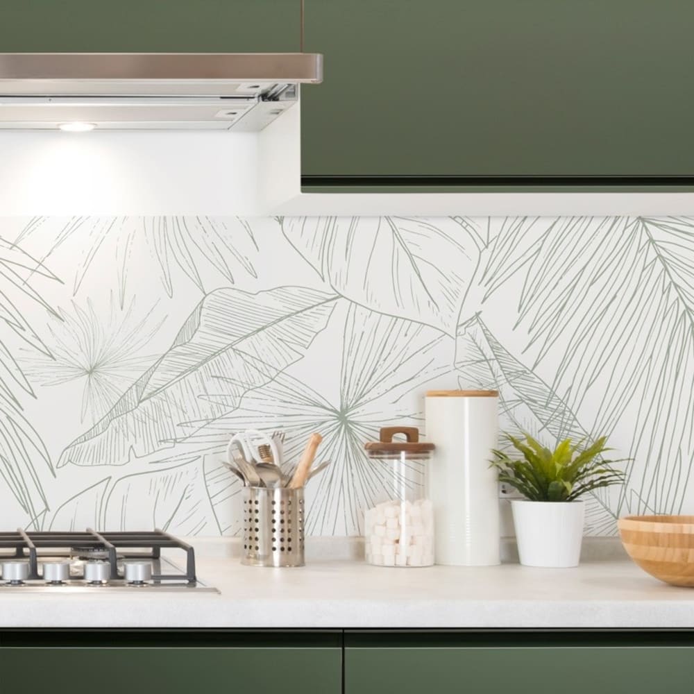 Crédence cuisine en aluminium floral vert 240x50 cm (en 2 bandeaux)