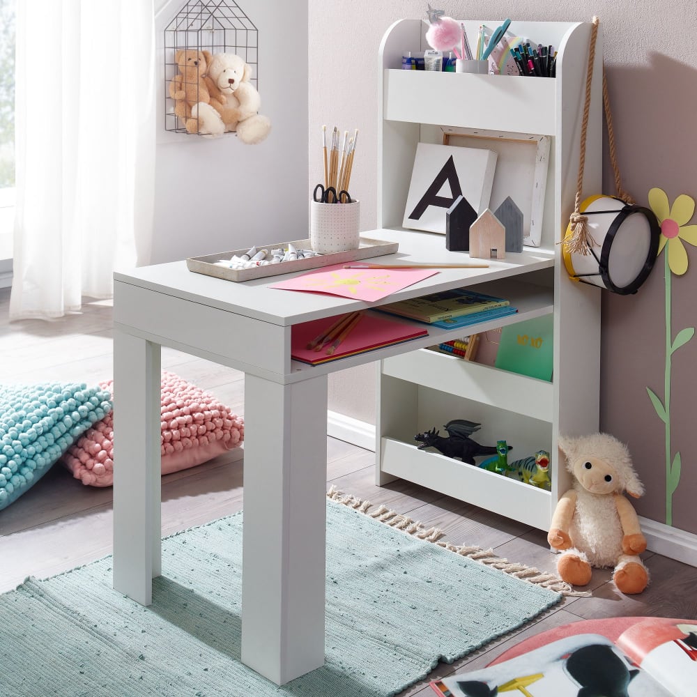 Enfant Finebuy Blanc 90x50x110 Cm Bureau D'étudiant Table Avec Étagère